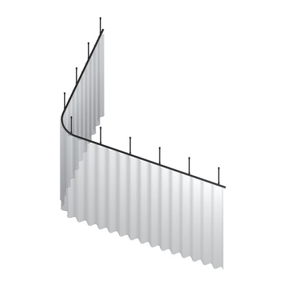Zone L dividing curtain track kit in black with wave curtain – isometric view