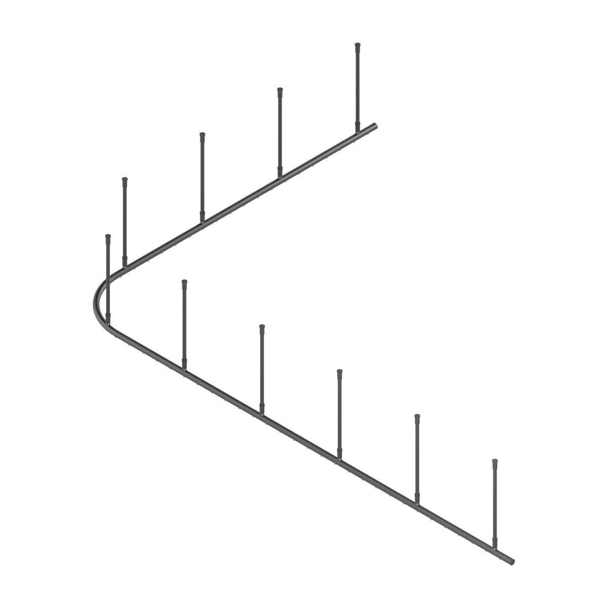 Zone L dividing curtain track kit in black, track and drop tubes only – isometric view