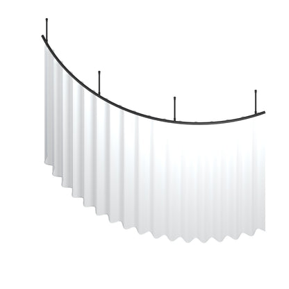 Zone A quarter arc dividing curtain track kit in black with wave curtain – isometric view
