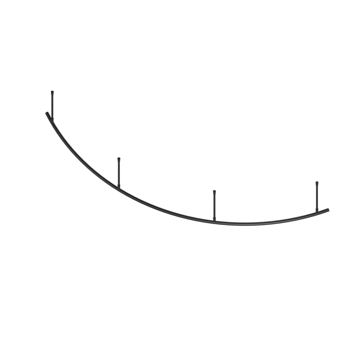 Zone A quarter arc dividing curtain track kit in black, track and drop tubes only – isometric view