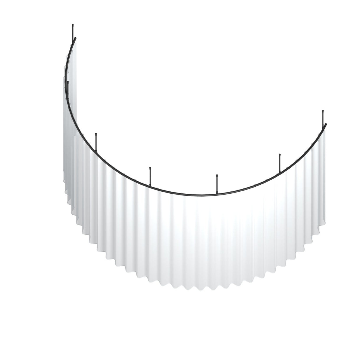 Zone C half circle dividing curtain track kit in black with wave curtain – isometric view