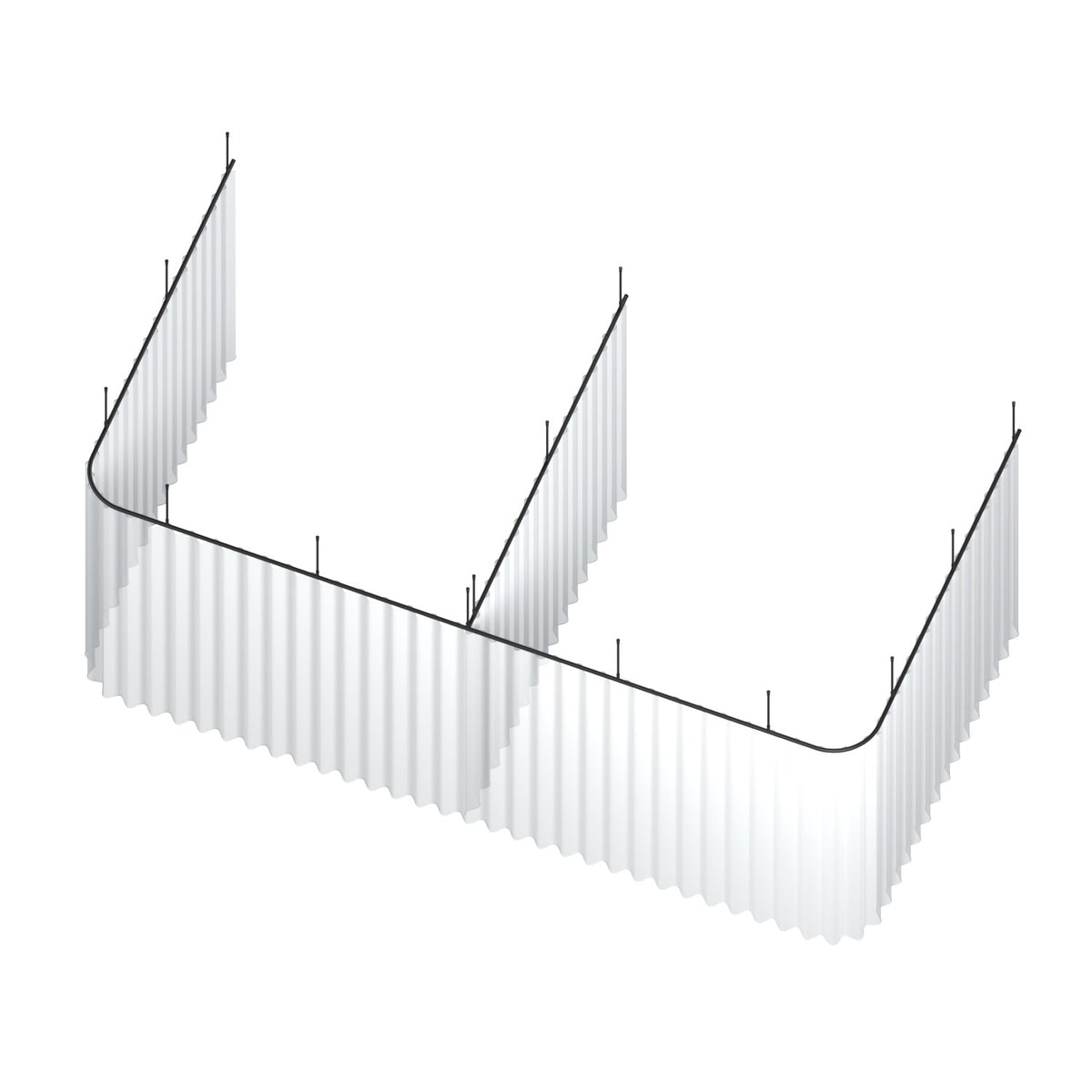 Zone E dividing curtain track kit in black with wave curtain – isometric view