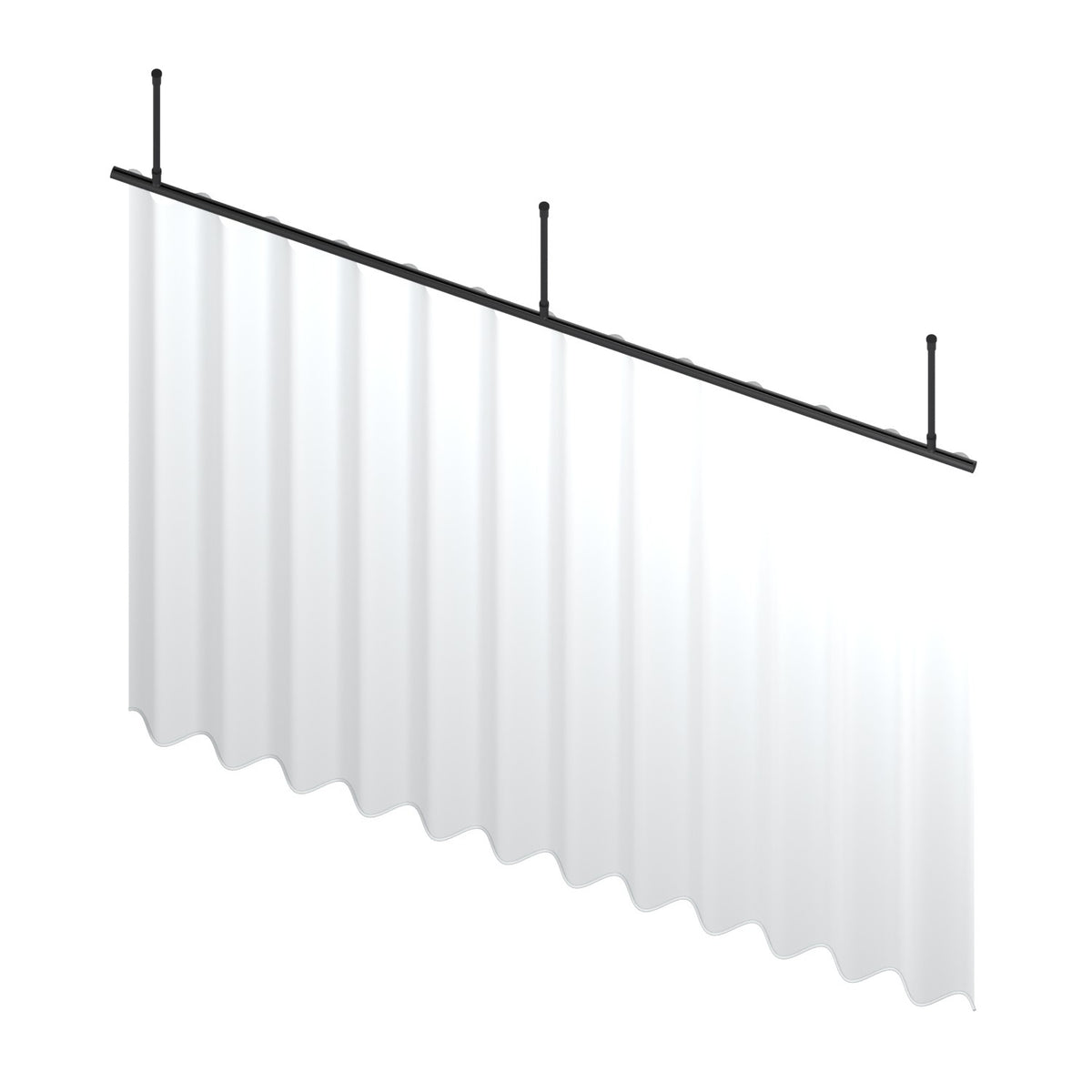 Zone I straight run dividing curtain track kit in black with wave curtain – isometric view