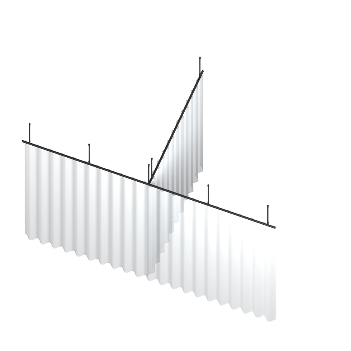Zone T dividing curtain track kit in black with wave curtain – isometric view
