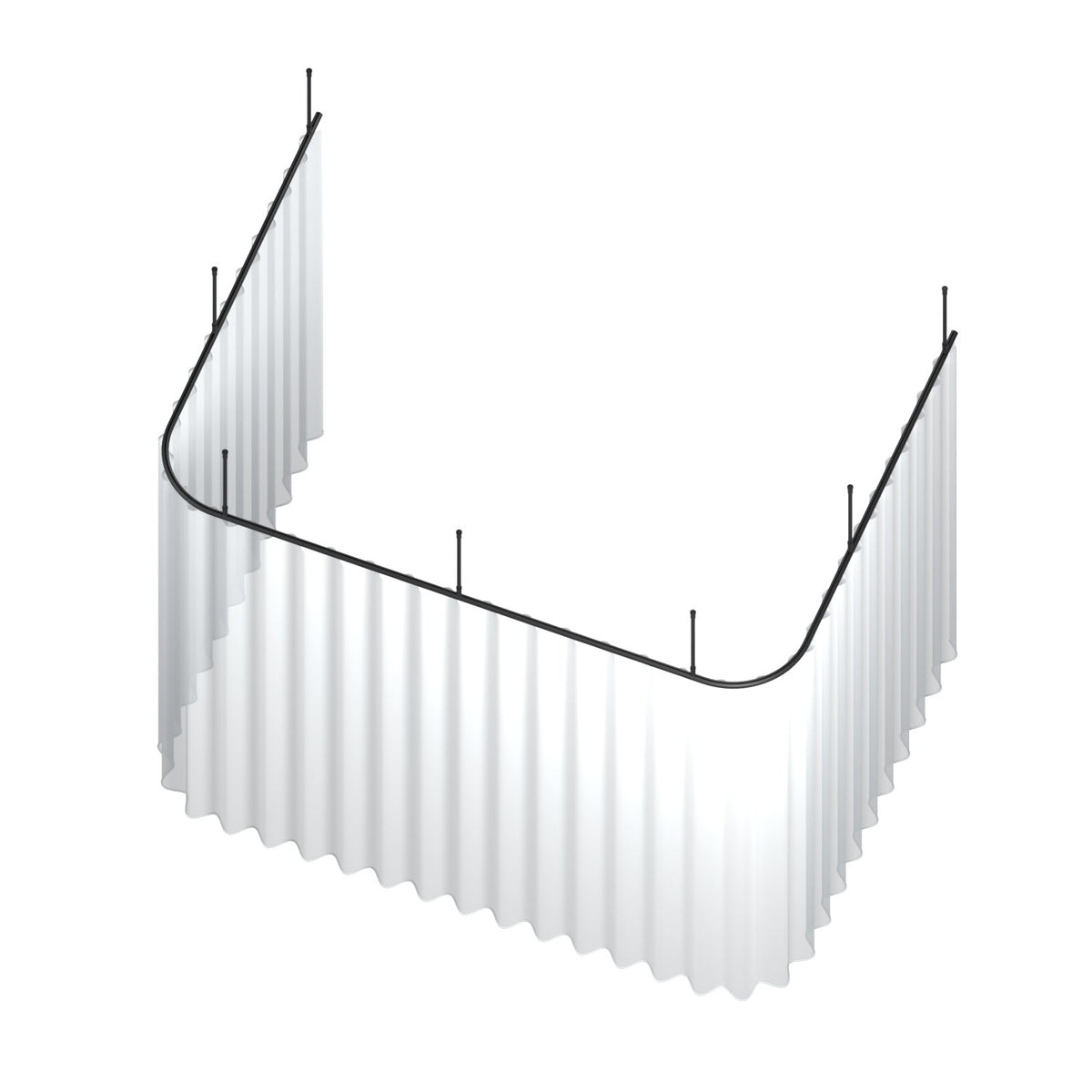 Zone U dividing curtain track kit in black with wave curtain – isometric view